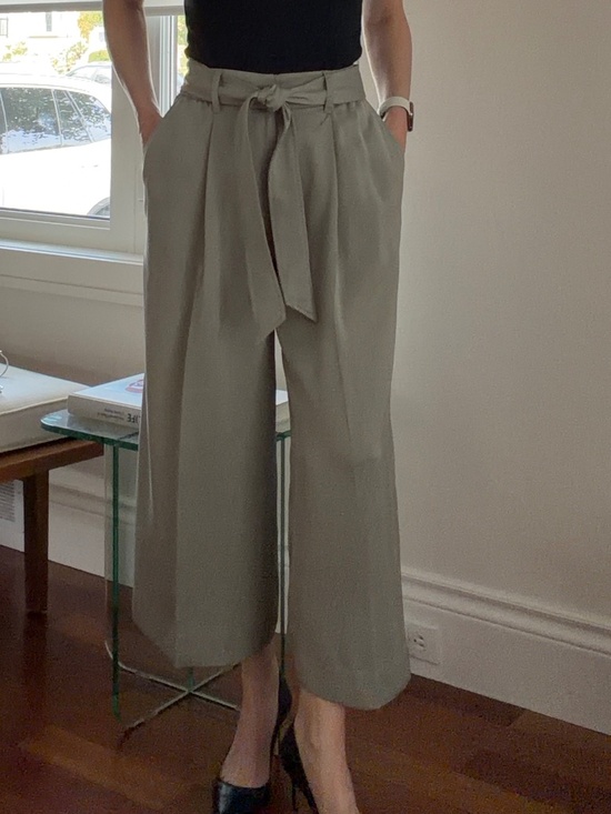 Club Monaco Pants - Club Monaco Sage Green Satin Wide Leg Belted Pants with Stretch Waist | Size 00